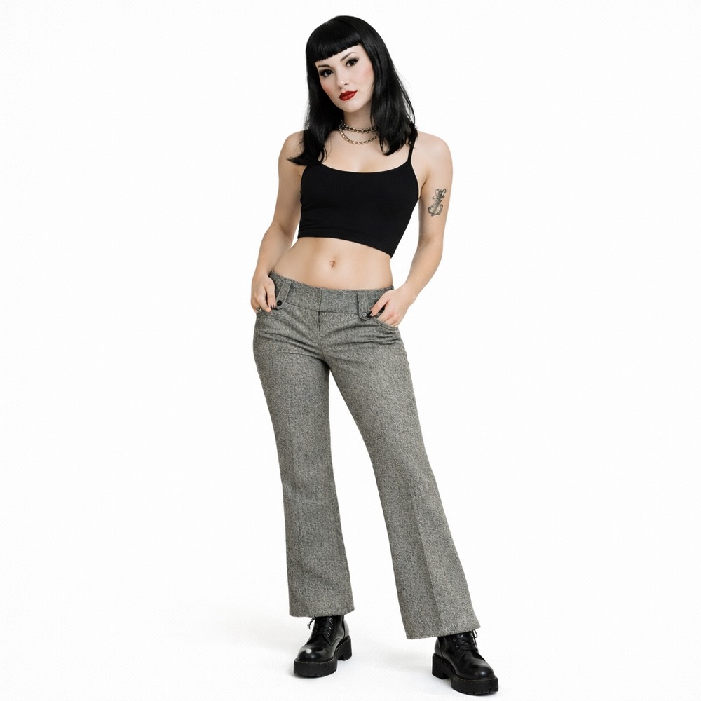 Y2k Vintage Low Rise Gray Herringbone Boot Leg Pants Jeans